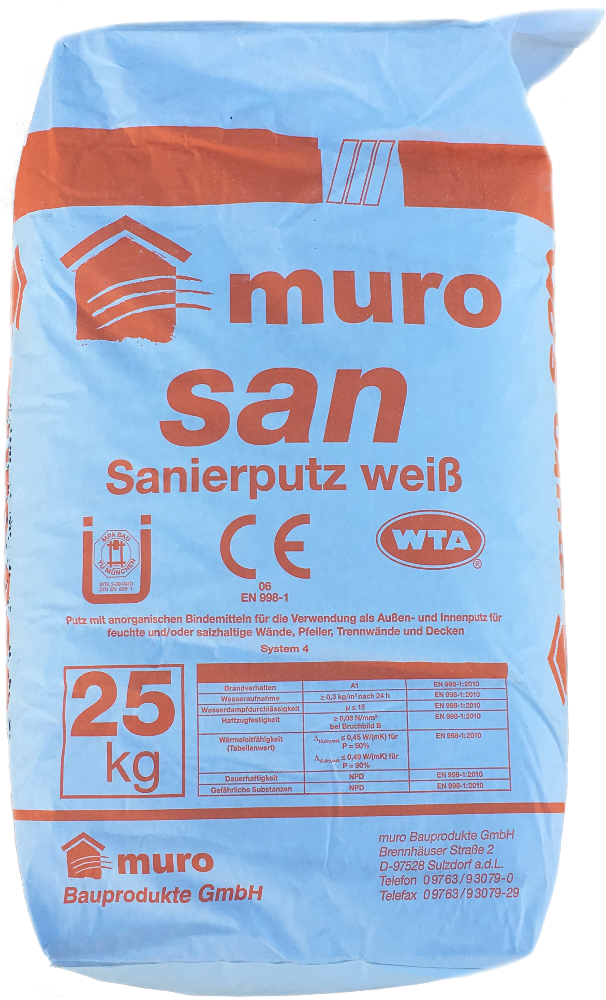 muro san Sanierputz WTA zertifiziert Putz innen & außen weiß 25 kg
