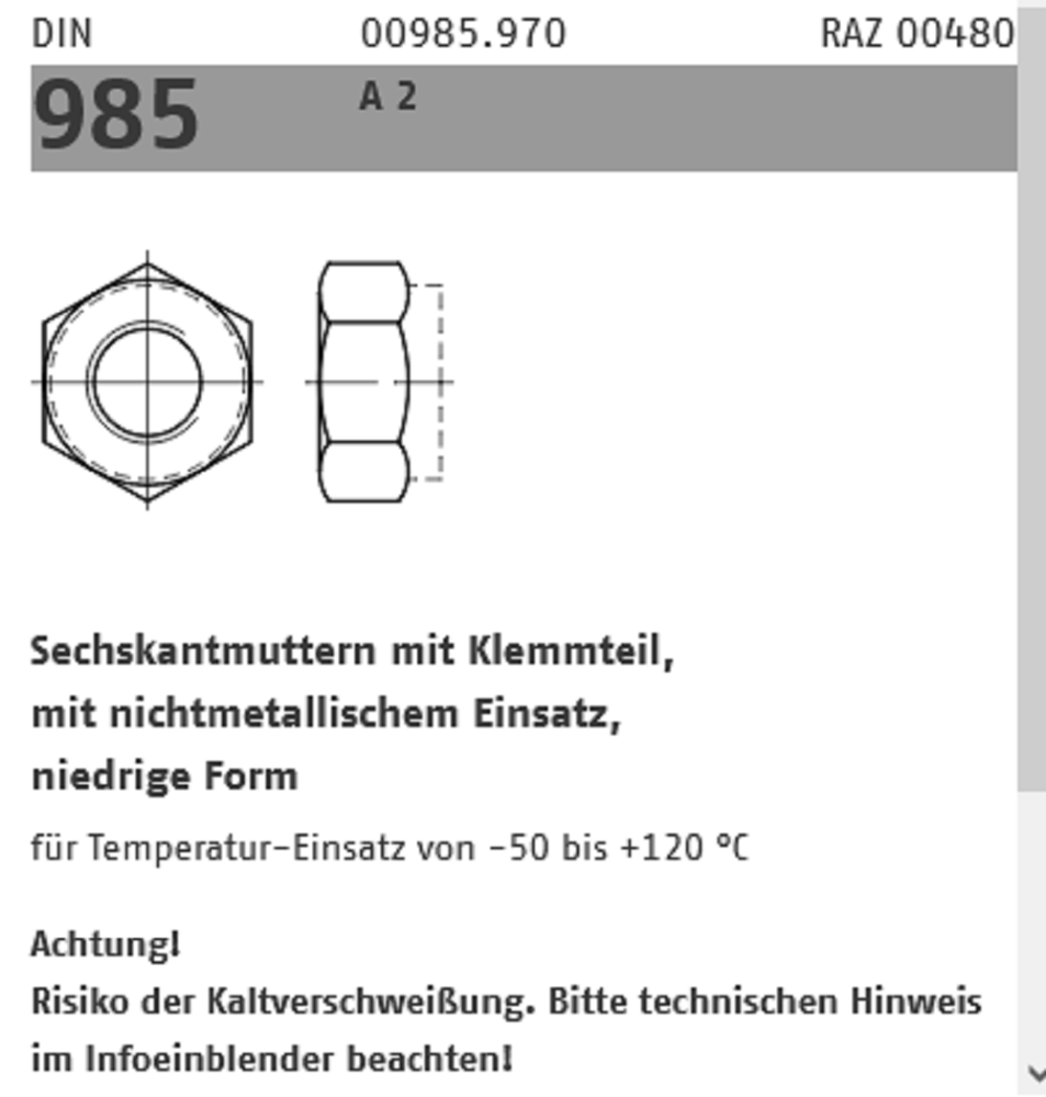 Reyher Sicherungsmuttern Edelstahl A2 MXX Reyher Sicherungsmuttern Edelstahl A2 MXX