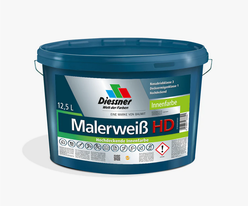 Diessner Malerweiß HD Wandfarbe Deckenfarbe Dispersionsfarbe Farbe weiss 12,5L