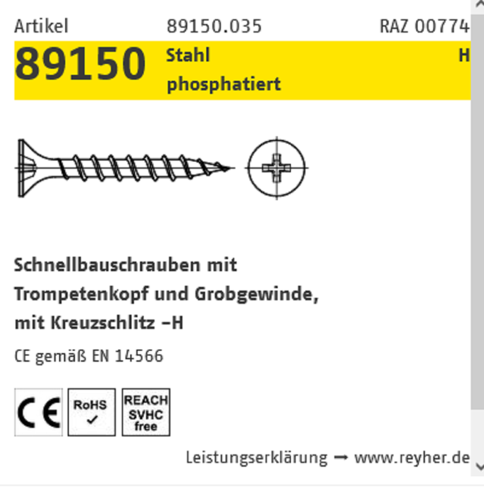 Reyher Schnellbauschrauben phos. GG PH 3,9x45 mm 1000 ST Reyher Schnellbauschrauben phos. GG PH 3,9x45 mm 1000 ST