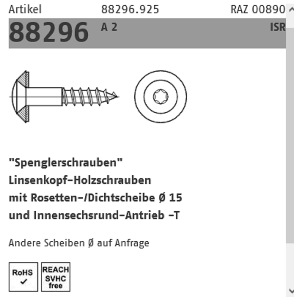 Reyher Spenglerschrauben LiSeKo A2 4,5x35 mm 100 ST