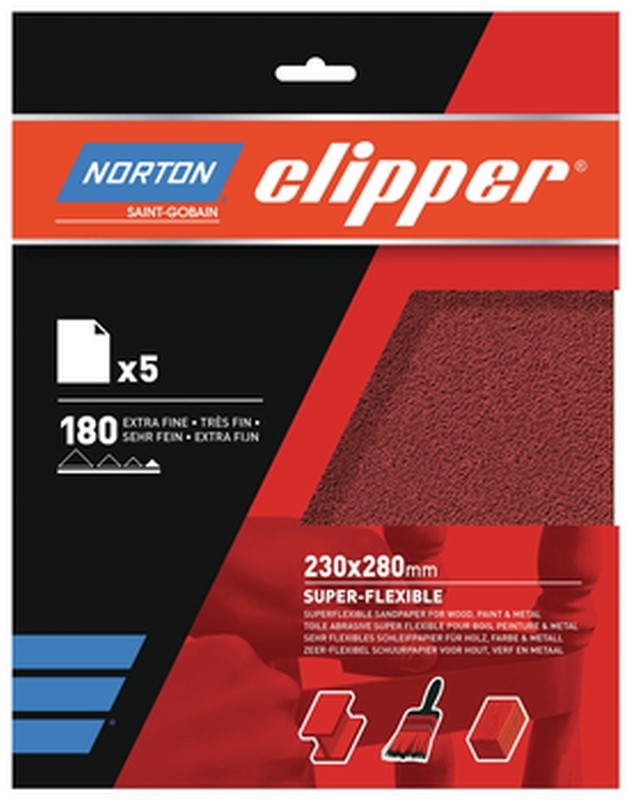 Norton Clipper Schleifbögen super flexibel 230x280 mm K180 - 5 Stück