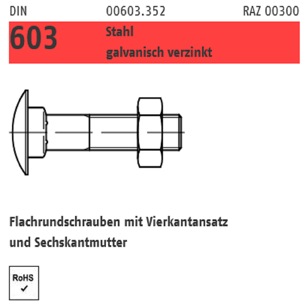 Reyher Flachrundschraube mit Mutter galv. vz 6x50 mm 100 ST