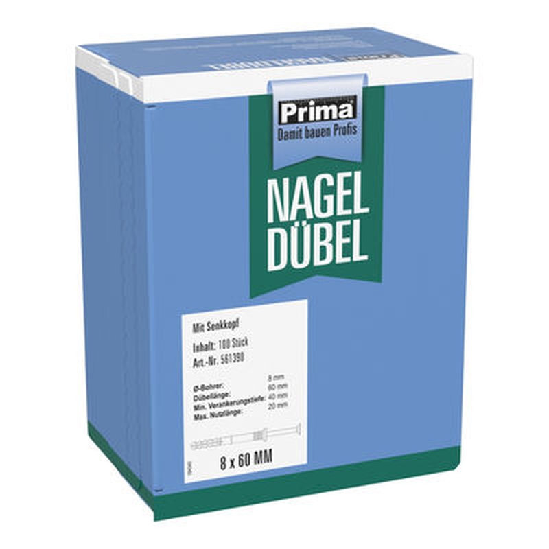 Nageldübel Senkkopf 8x60 mm vormontiert - 100 Stück Nageldübel Senkkopf 8x60 mm vormontiert - 100 Stück