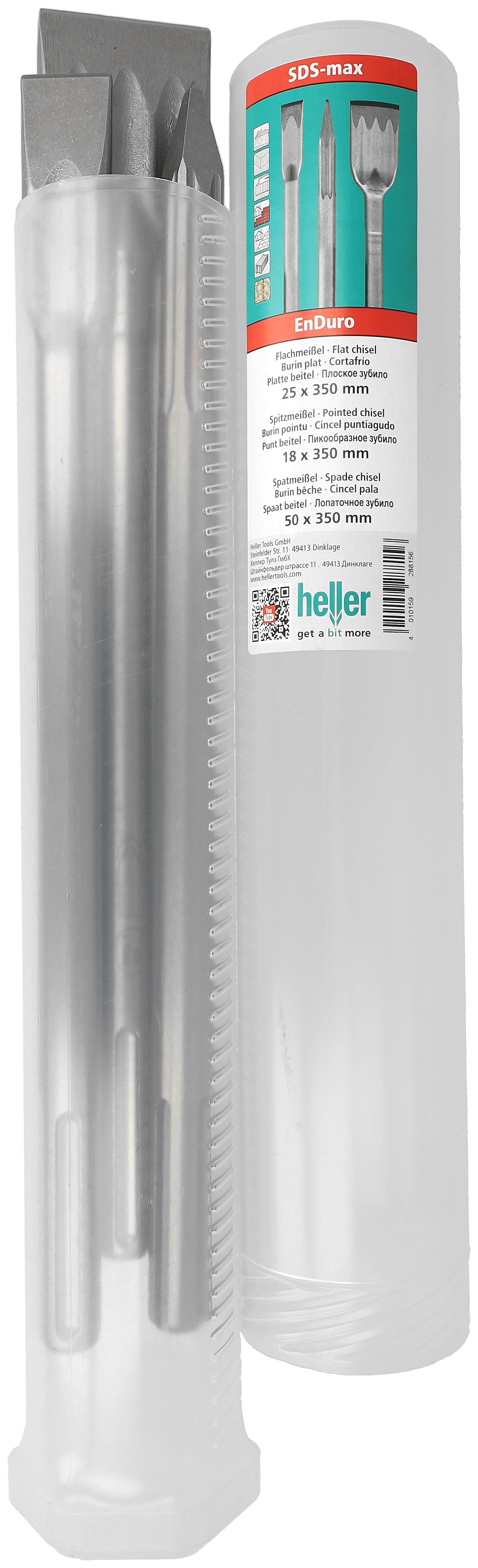 Heller Tools EnDuro SDS-max Meißel, Set 3-teilig, Spitz-/Flach-/Spatmeißel