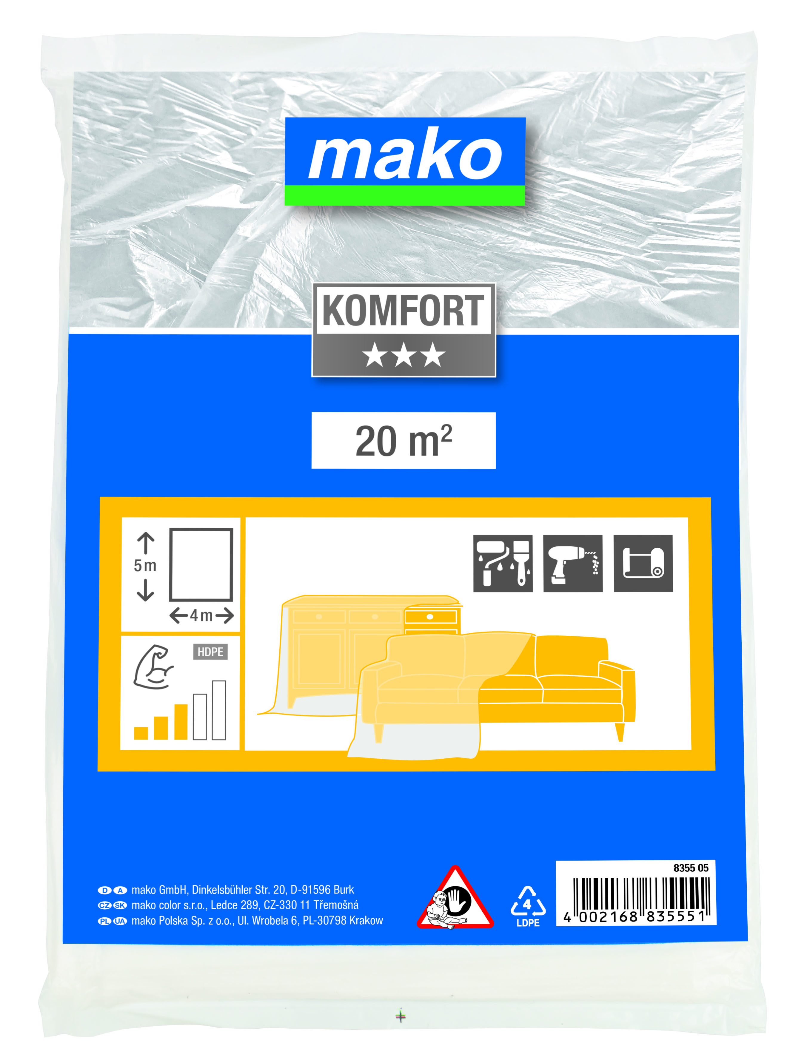 Malerplane mittelstark KOMFORT, bedruckter Polybeutel Malerplane mittelstark KOMFORT, bedruckter Polybeutel