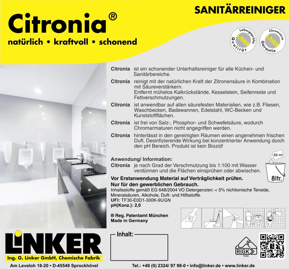 Linker Chemie Citronia® Sanitärunterhaltsreiniger 10,1 Liter