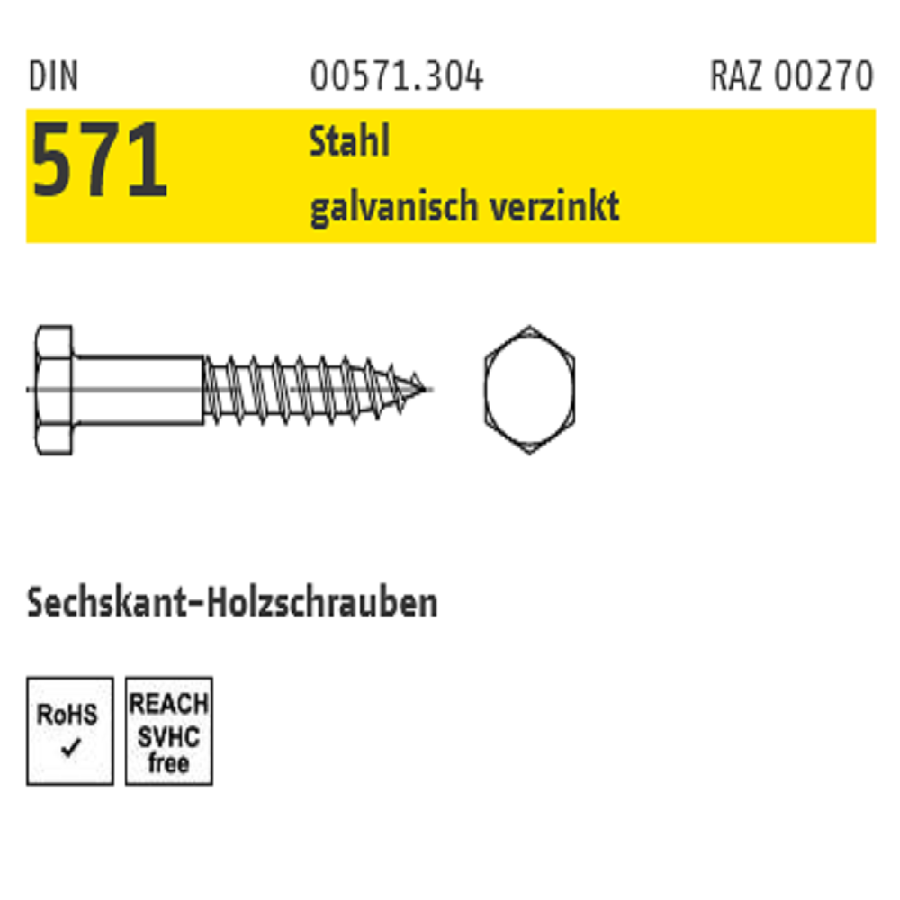 Reyher Holzschrauben 6kant galv. vz. Ø8x70 mm 100 ST