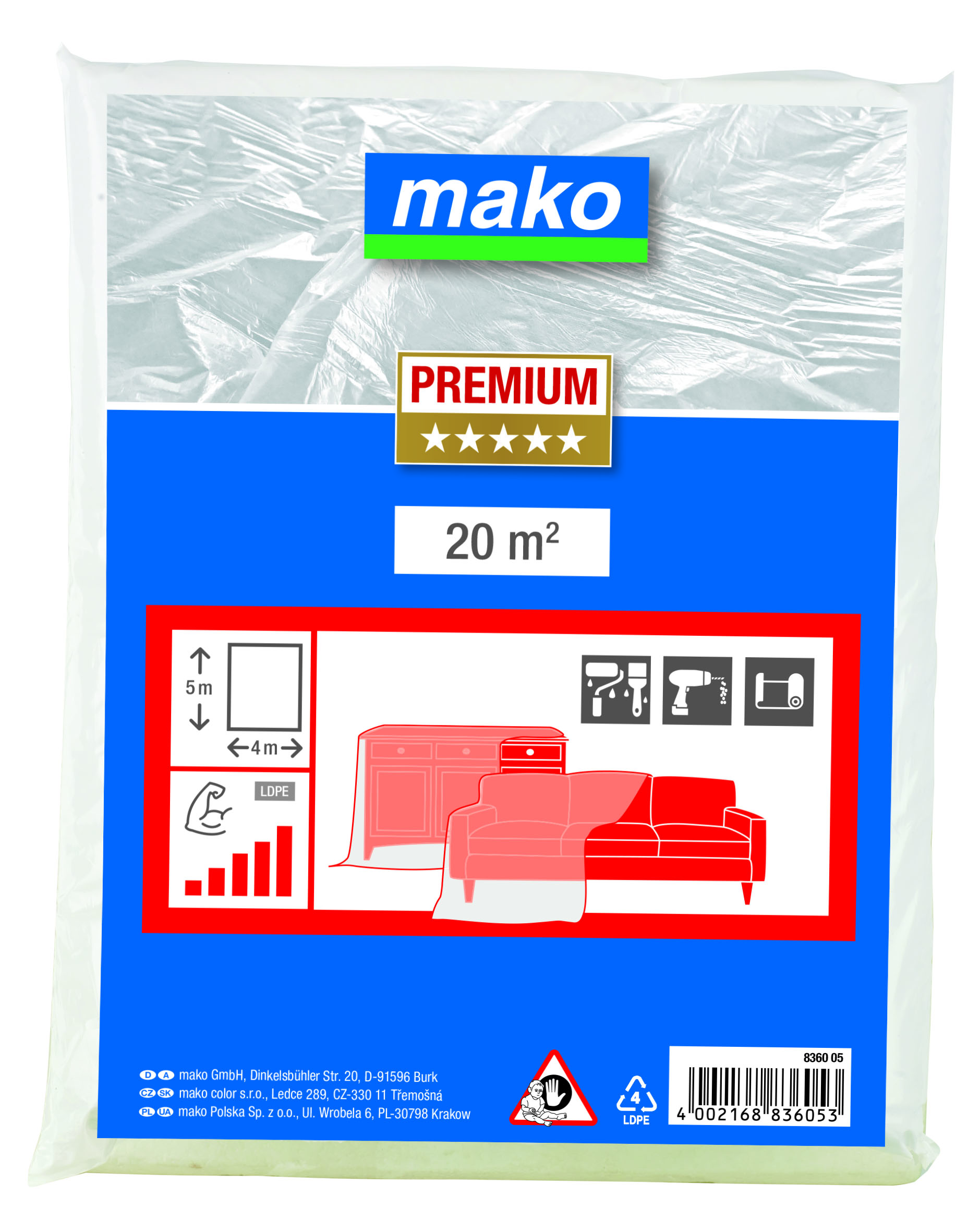 Abdeckplane extra stark PREMIUM, bedruckter Polybeutel Abdeckplane extra stark PREMIUM, bedruckter Polybeutel