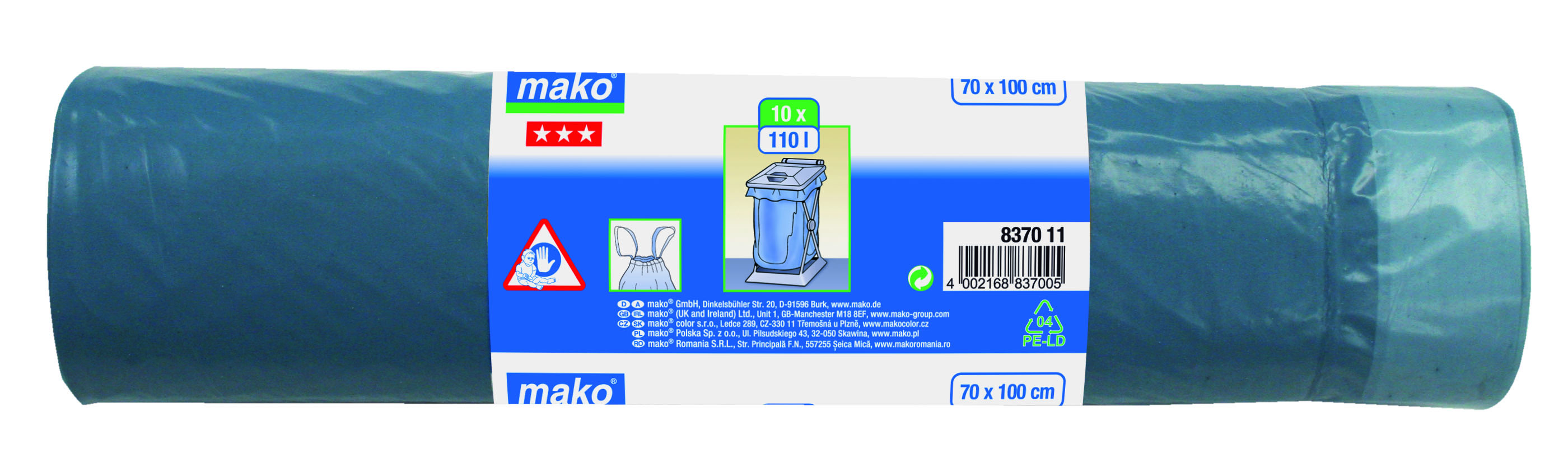 mako Müllsäcke mit Zugband, KOMFORT 110 l - 10 Stück