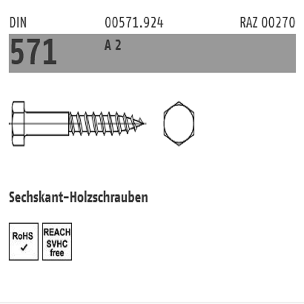 Reyher Holzschrauben 6kant A2 Edelstahl Ø8xXX mm 50 ST