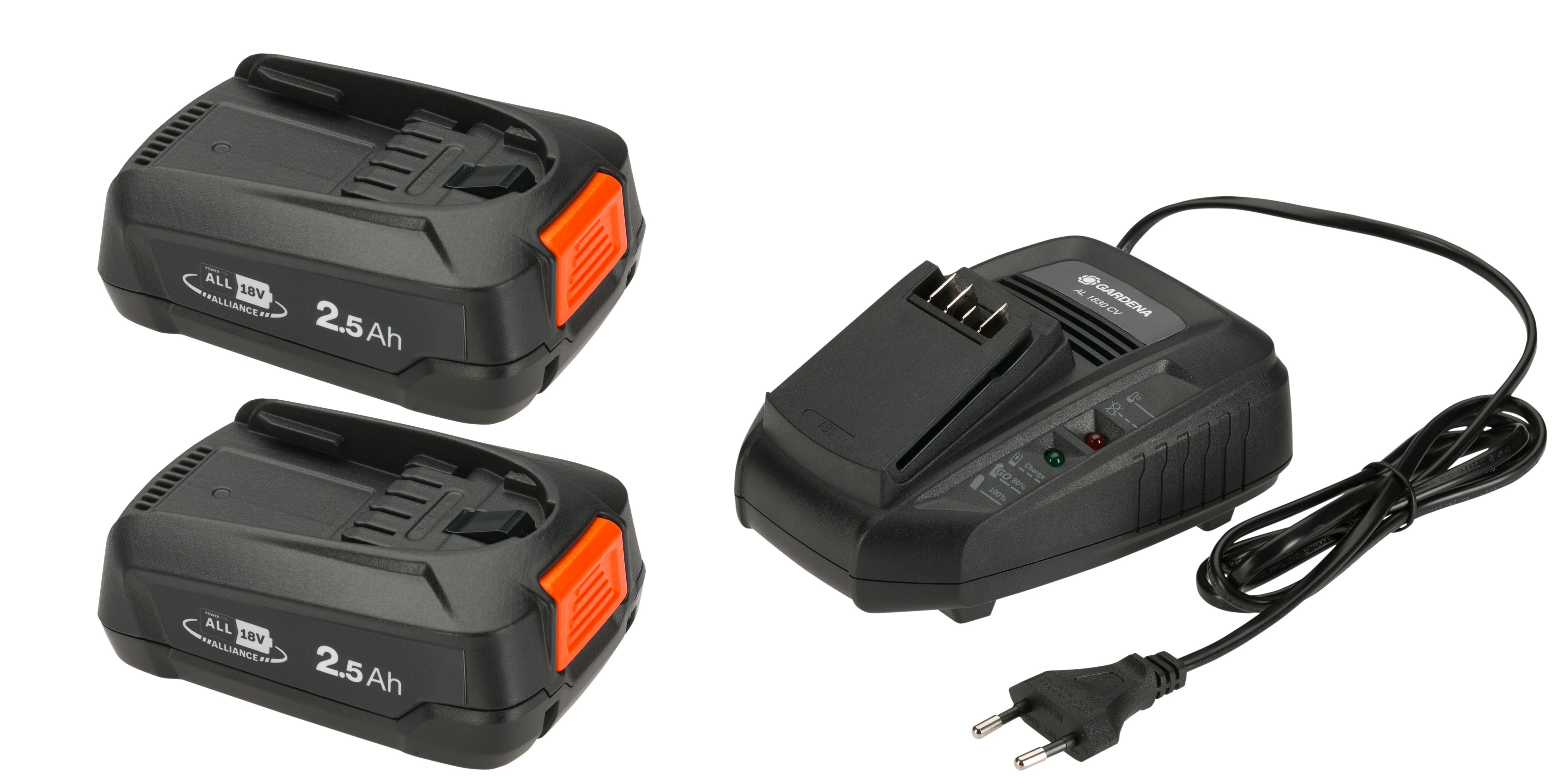 Gardena Starter-Kit P4A 2 x Akku 2,5 Ah / Schnell-Ladegerät #14907-20.