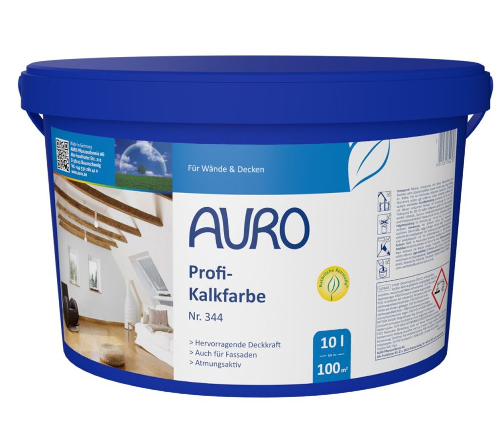 AURO Profi-Kalkfarbe Nr. 344 Wandfarbe Kalkfarbe schimmelhemmend 10 Liter weiss