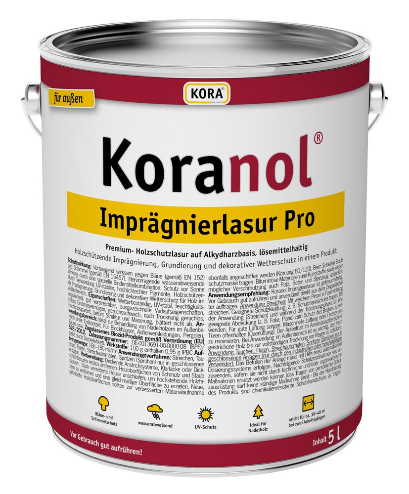 KORA Koranol Imprägnierlasur PRO 2,5 Liter 17 Farben Holzlasur Lasur Holzschutz