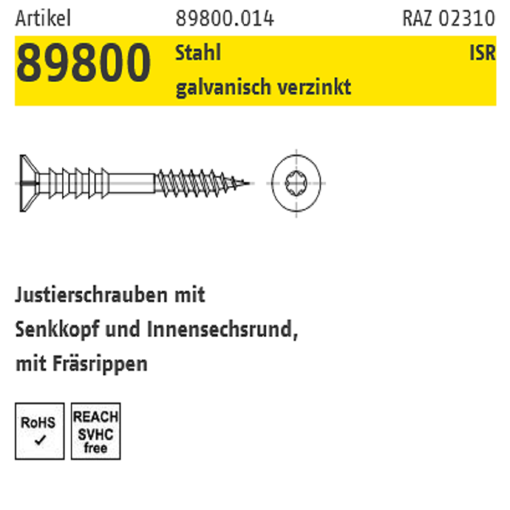 Reyher Justierschrauben SeKo galv. vz. 6x120 mm 100 ST
