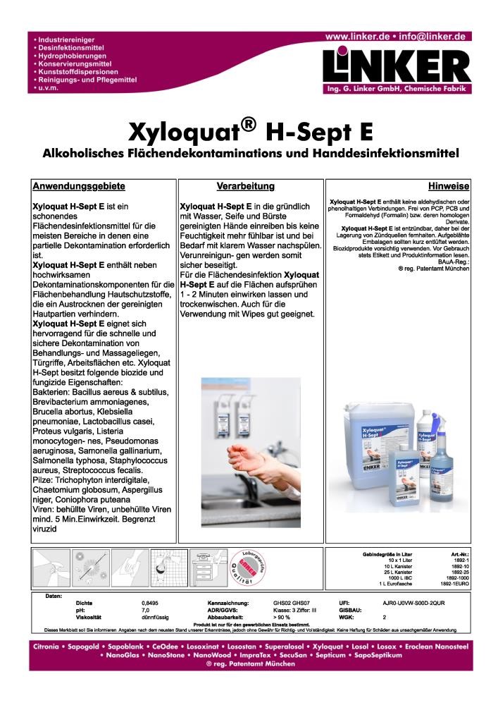 Linker Chemie Xyloquat® H-Sept E Hand- und Flächendekontamination 1 Liter