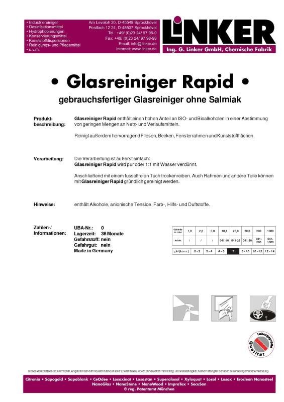 Linker Chemie alkoholischer Glasreiniger Rapid für Spiegel und Möbel 10,1 Liter