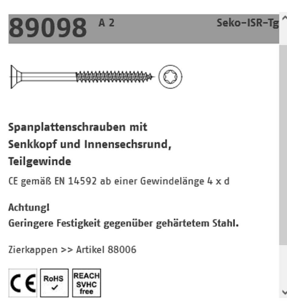 Reyher Spanplattenschraube SeKo A2 VG 3,5x25 mm 200 ST Reyher Spanplattenschraube SeKo A2 VG 3,5x25 mm 200 ST
