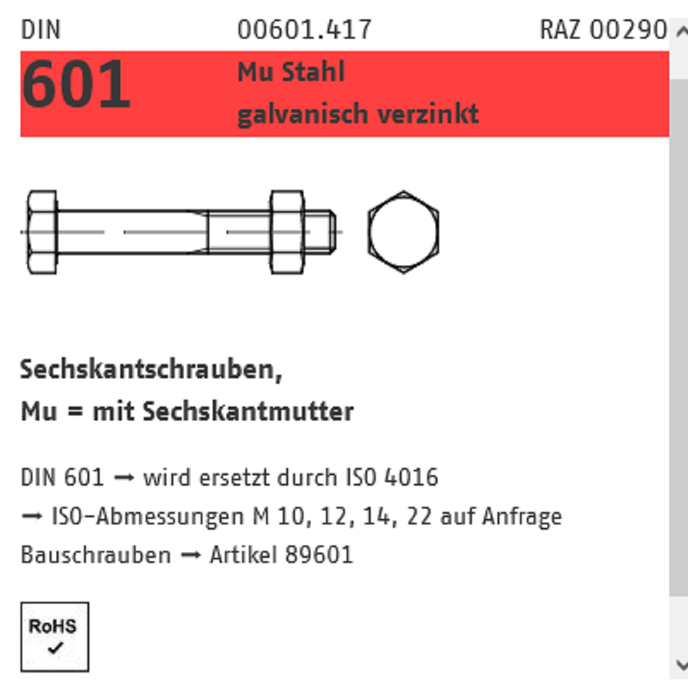 Reyher Sechskantschraube mit Mutter galv vz  M5xXX mm Reyher Sechskantschraube mit Mutter galv vz  M5xXX mm