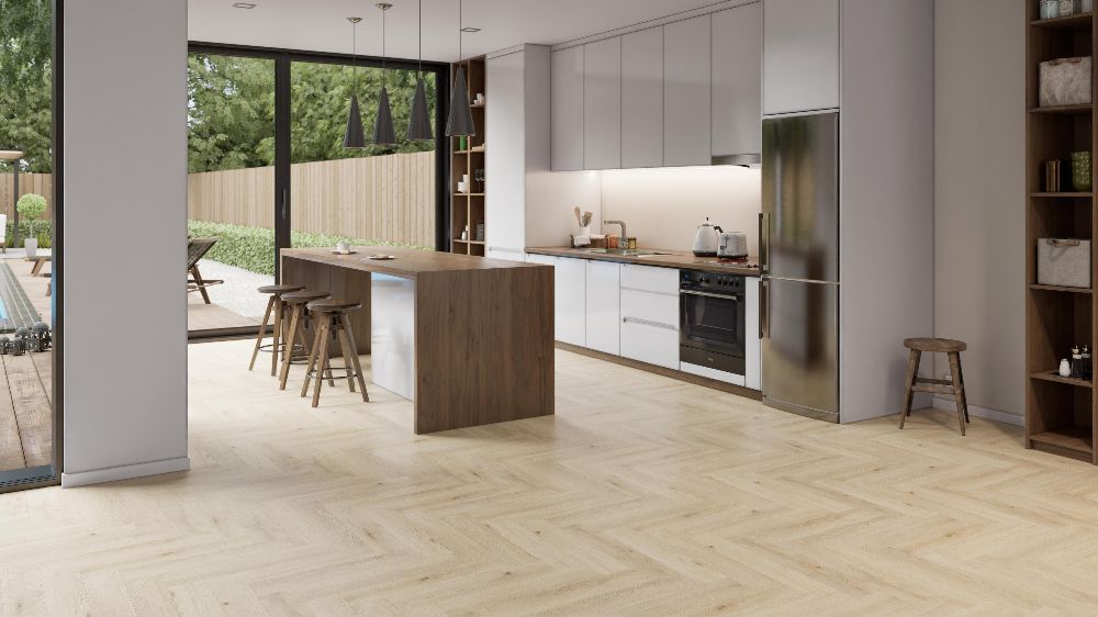 5,5 mm Click-Vinyl CHECK One 2490H Weitenhagen Oak Herringbone inkl. Trittschall VPE: 1,752 m²