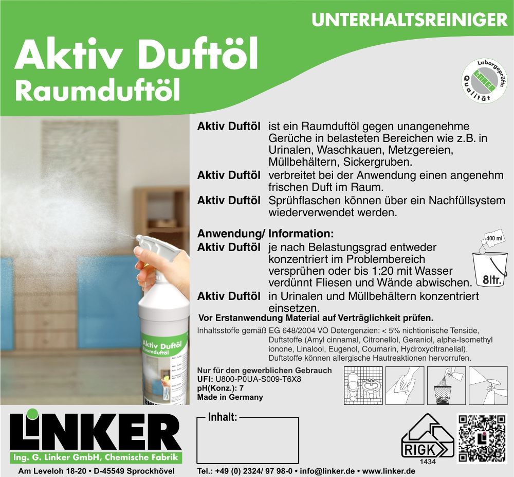 Linker Chemie wirksammes Aktiv Duftöl für den Innenraum 1 Liter