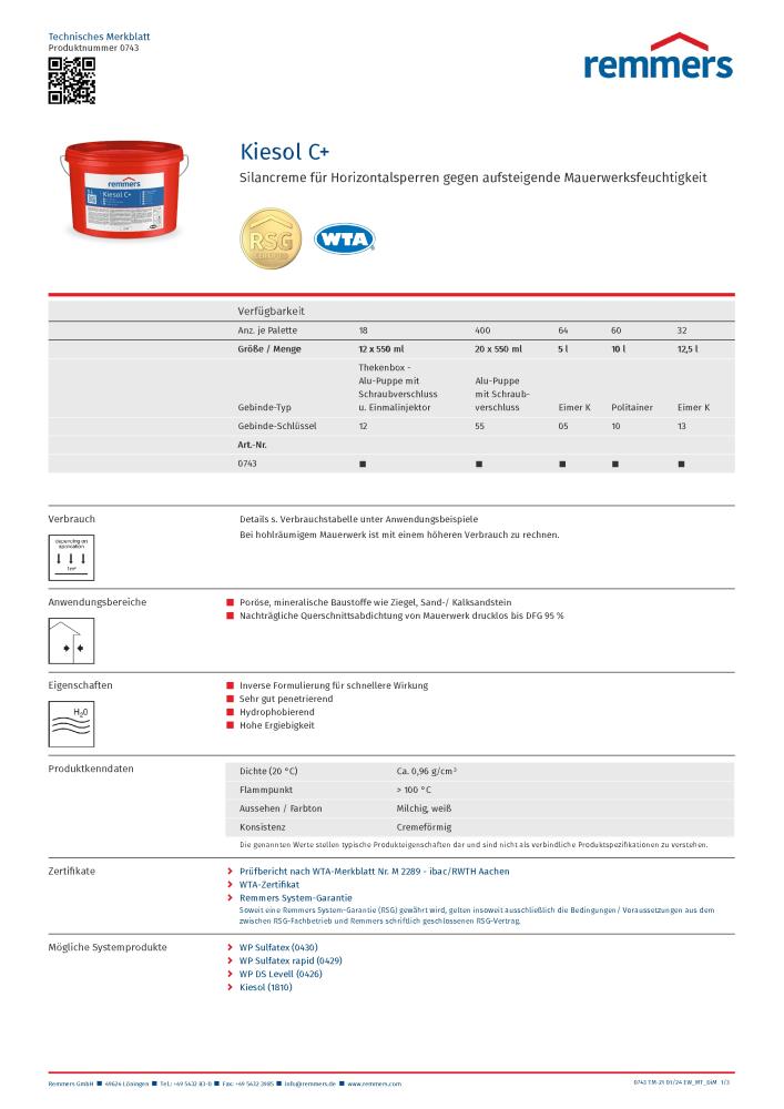 Remmers Kiesol C+ Silancreme Horizontalsperre Kellerabdichtung Mauerabdichtung - 12,5 Liter