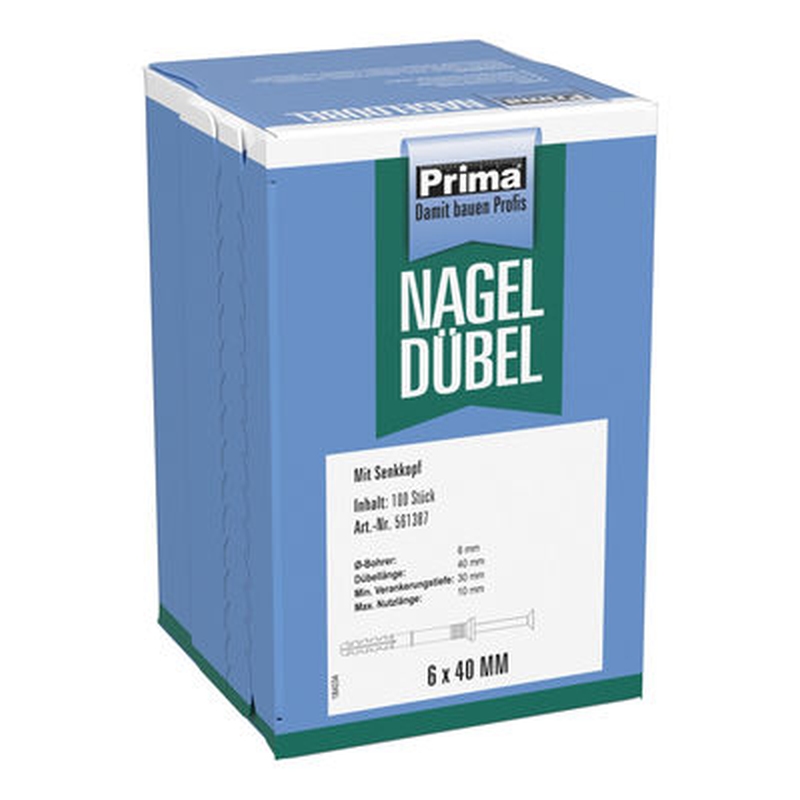 Nageldübel Senkkopf 6x40 mm vormontiert - 100 Stück Nageldübel Senkkopf 6x40 mm vormontiert - 100 Stück