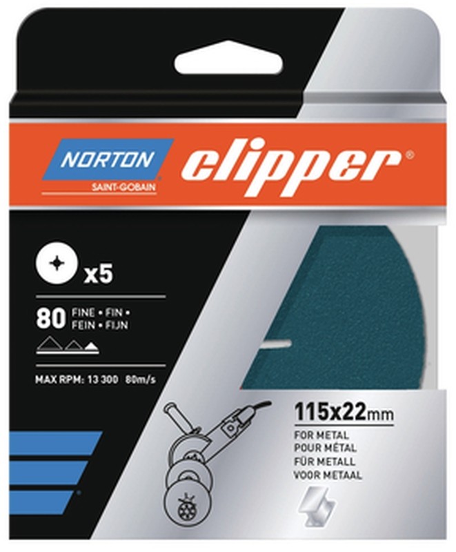 Norton Clipper Fiberscheibe Ø125 mm Körnung K50 für Metall - 5 Stück