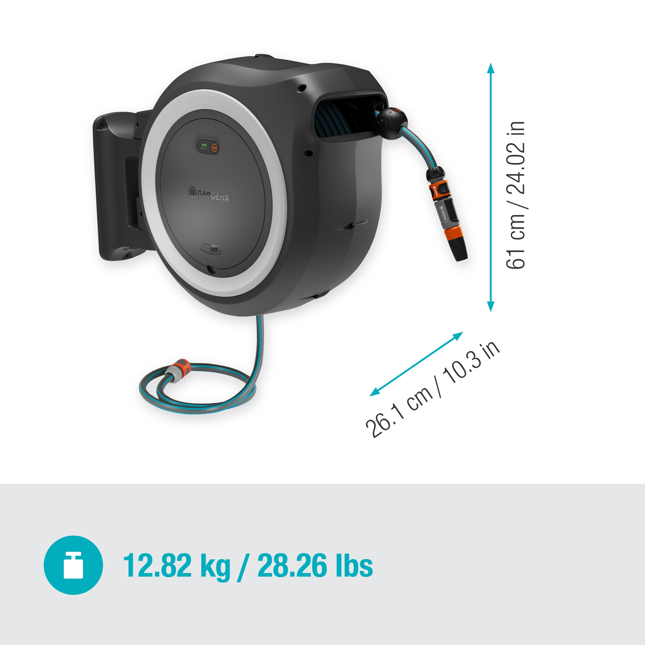 Gardena Akku-Wand-Schlauchbox PowerRoll XL 18V P4A solo, weiß 35 m #18642-55.