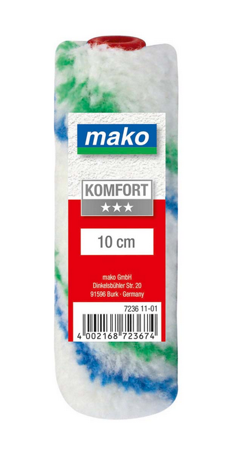 Maler-Ersatzwalze mako-flor KOMFORT, 10 cm, Polhöhe ca. 11 mm, Kern Ø 15 mm